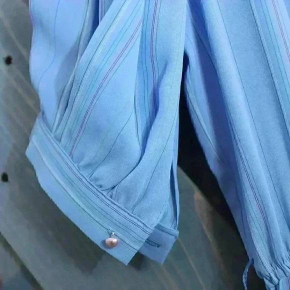 Vintage 80s Sheer Dress Blue Puffy Sleeve Pleated Size Small 4 5 6 - Picture 5 of 7